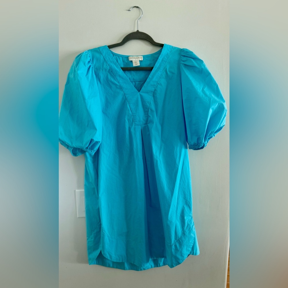 Cynthia Rowley turquoise blue dress size medium puffy sleeves